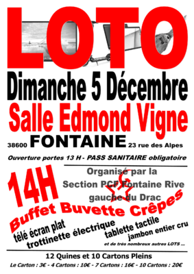 Loto 5 Décembre 2021 à 14H  Fontaine